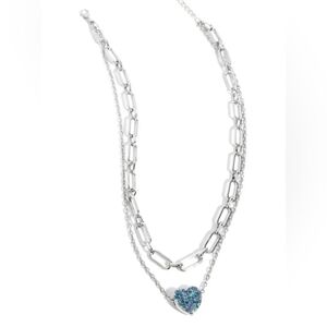 Paparazzi Silver Heart Necklace with Blue Accents